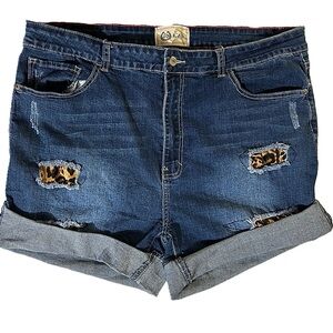 Lucky & Blessed Denim Jean Shorts Womens Plus Size 22 Distressed Patches